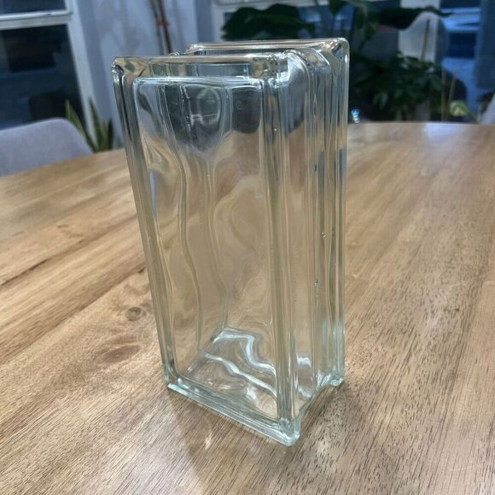 VTG Glass Ice Block Vase 9.25x4" architectural Made in Germany MCM‎ brutalist